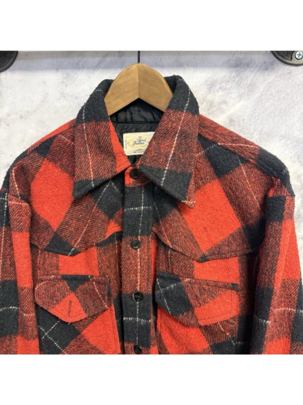 Vintage Lord James Flannel Jacket Mens XL Red Buffalo Plaid - Picture 2 of 14